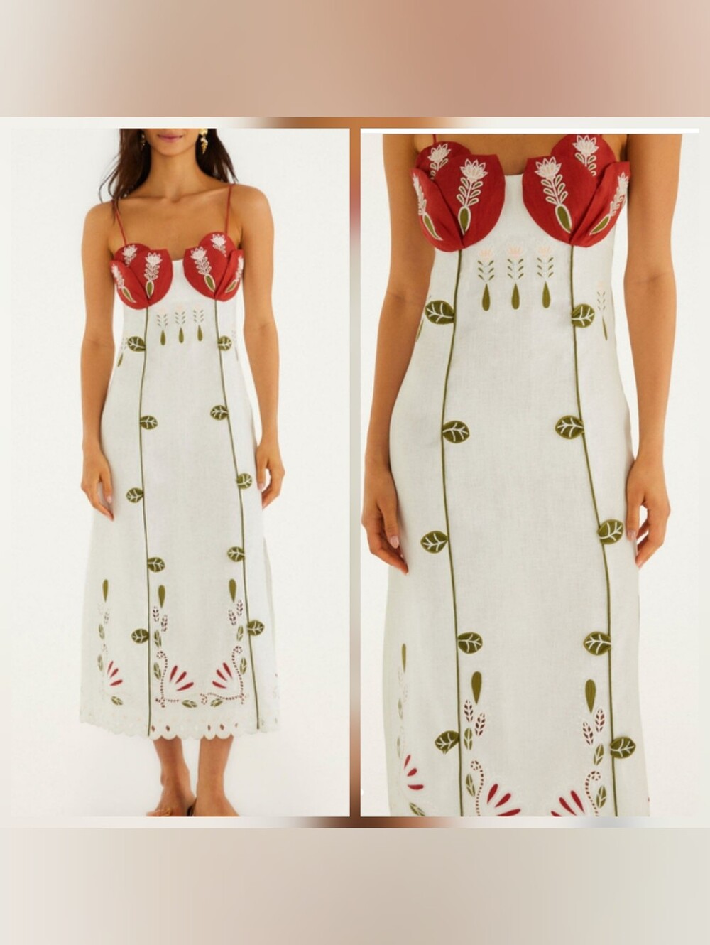 Farm Rio Off-White Tulip Richelieu Embroidered Mididress - Picture 1 of 4